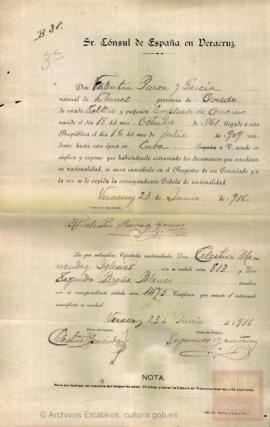 Purón García, Valentín - Cédula de nacionalidad