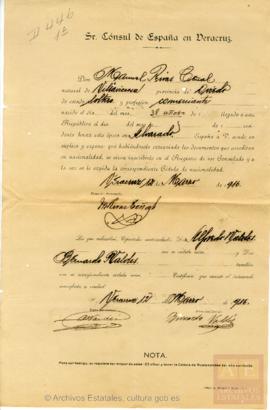 Rivas Ceñal, Manuel - Cédula de nacionalidad