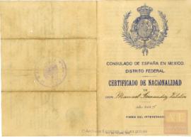 Fernández Valdés, Manuel - Certificado de nacionalidad