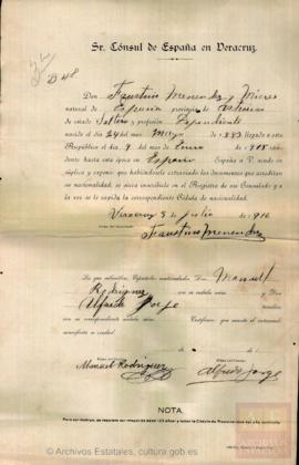 Menéndez Mieres, Faustino - Cédula de nacionalidad