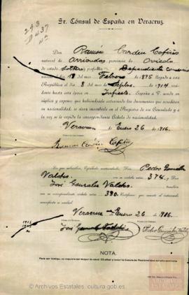 Cardín Cofiño, Ramón - Cédula de nacionalidad