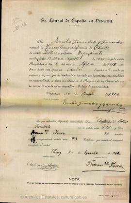 Fernández Fernández, Emilio - Cédula de nacionalidad