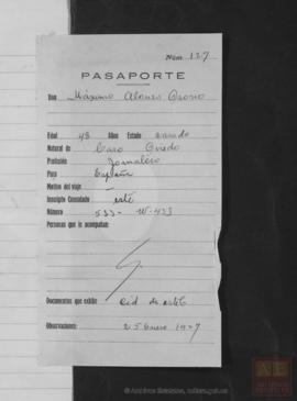 Alonso Osorio, Máximo - Pasaporte
