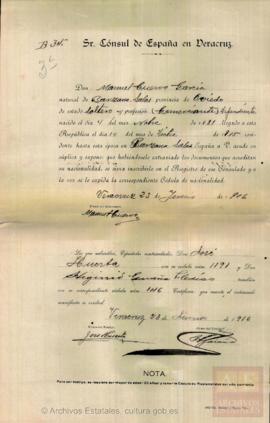 Cuervo García, Manuel - Cédula de nacionalidad