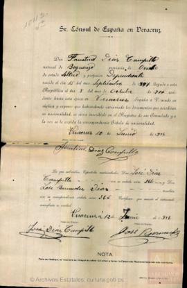 Díaz Campillo, Faustino - Cédula de nacionalidad