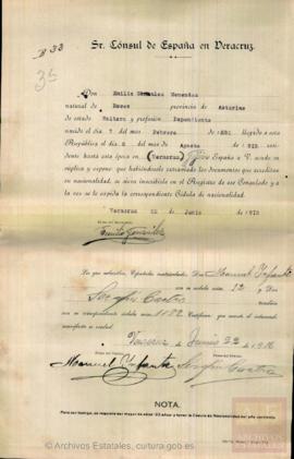 González Menéndez, Emilio - Cédula de nacionalidad