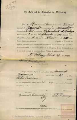 Gamoneda García, Manuel - Cédula de nacionalidad